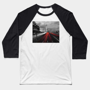 Zakim Bridge and TD Garden Boston MA Red Tail Lights Baseball T-Shirt